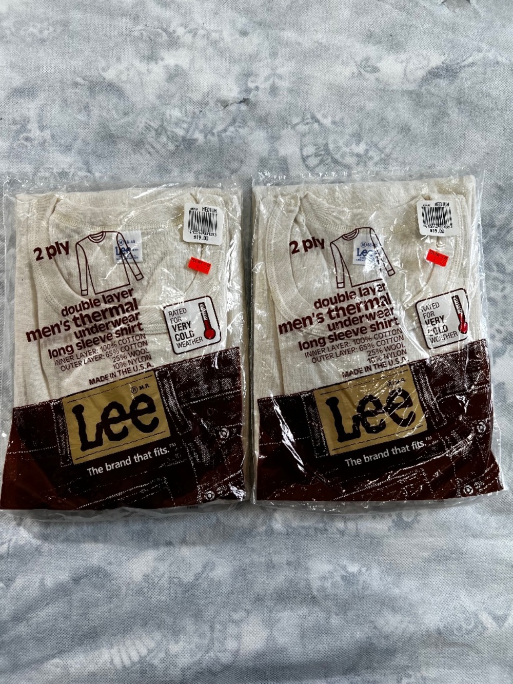 Vintage 80s LEE Set of 2 NOS Double Layer Thermal Shirts Deadstock Sealed USA
